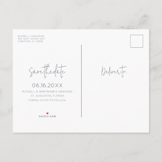 Eenvoudig Beach Weddenschap Budget sparen de Datum Aankondigingskaart (Achterkant)