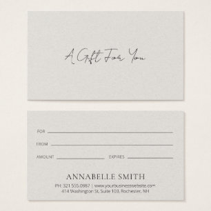 Eenvoudig beige modern Elegant Gift Certificate Visitekaartje