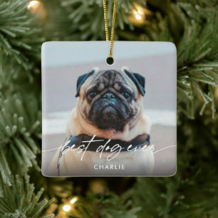 Eenvoudig Beste Hond Ooit 2 Foto Modern Script Keramisch Ornament