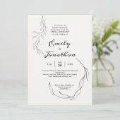 Eenvoudig Black Leaf Script Virtuele bruiloft Kaart (Staand voorkant)