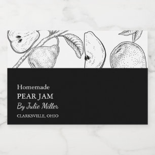 Eenvoudig Black & White Pear Jam Label Voedselcontainer Etiket