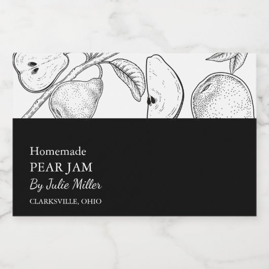 Eenvoudig Black & White Pear Jam Label Voedselcontainer Etiket (Enkel label)