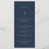 Eenvoudig Blad Marine Blauw Bruiloft Diner Menu (Voorkant)