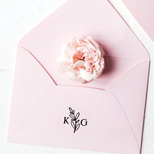 Eenvoudig blad monogram rubberstempel