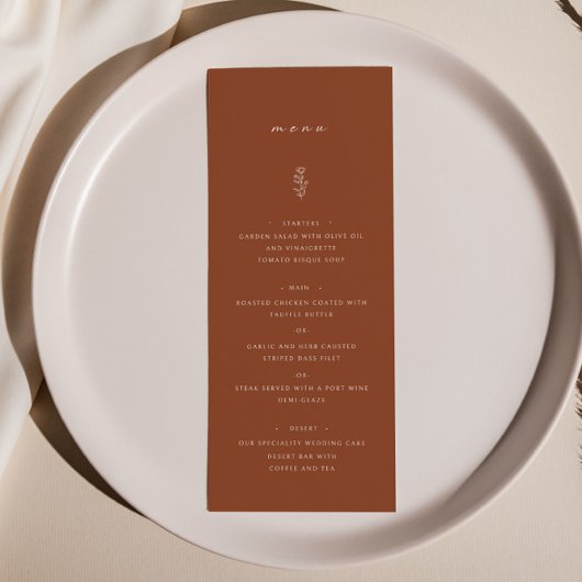 Eenvoudig blad terracotta bruiloft diner plat menu
