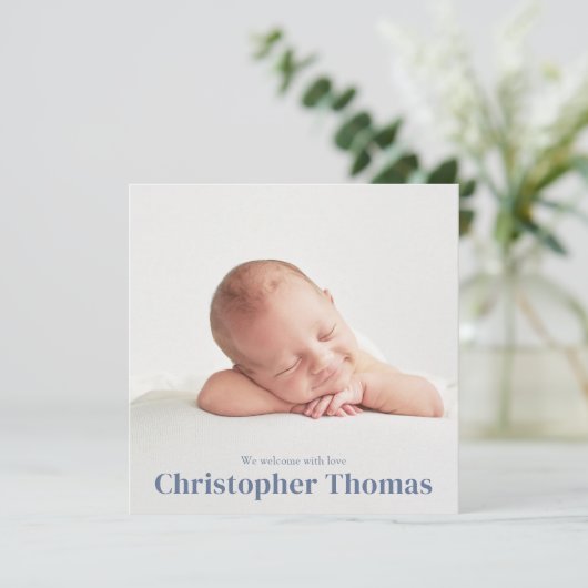 Eenvoudig Blauw Baby Minimalist Minimal Classic Cu Aankondiging (Staand voorkant)