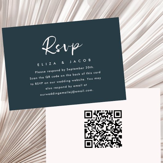 Eenvoudig Blauw Blush Bruiloft RSVP script QR Code
