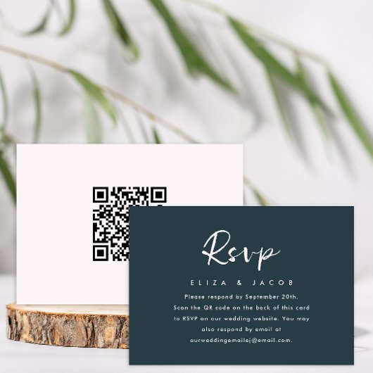 Eenvoudig Blauw Blush Bruiloft RSVP script QR Code