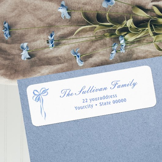 Eenvoudig blauw boog retour adreslabel etiket