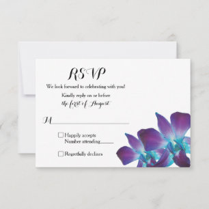 Eenvoudig Blauw Dendrobium Orchidee Bruiloft RSVP 