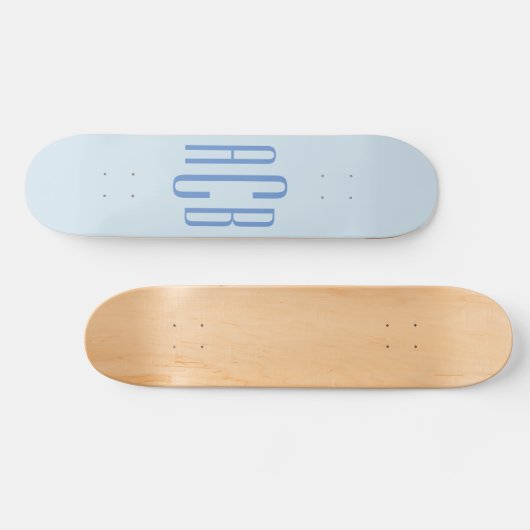 Eenvoudig Blauw Drie Lettermonogram Skateboard (Horizontaal)