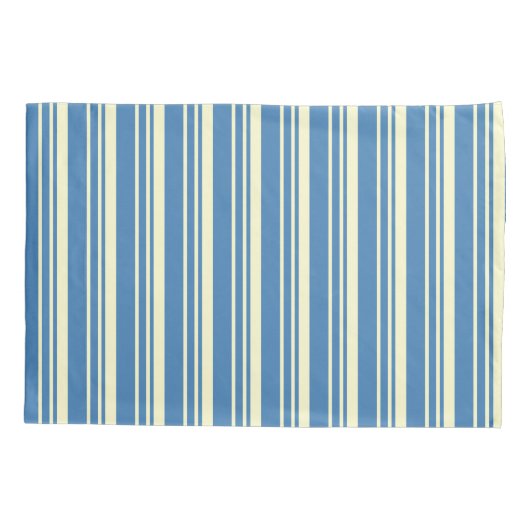 Eenvoudig blauw en crème verticaal gestreept patro kussensloop (Achterkant)