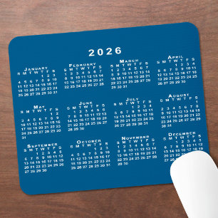 Eenvoudig blauw en wit 2026 Kalender Muismat