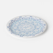 Eenvoudig blauw en wit Elegant Bloemen Mandala Papieren Bordje (Gekanteld)