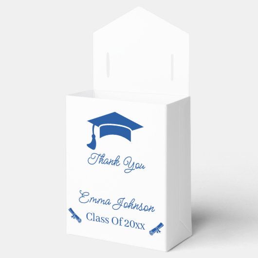 Eenvoudig blauw en wit Gepersonaliseerd Afstuderen Bedankdoosjes (Geopend)