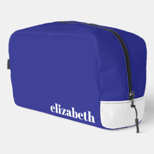 Eenvoudig blauw en wit met naam toilettasje