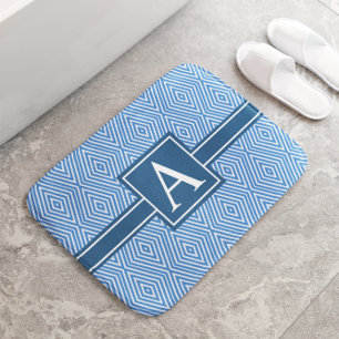 Eenvoudig blauw en wit modern geometrisch monogram badmat