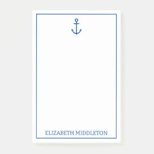 Eenvoudig blauw en wit nautisch anker gepersonalis post-it® notes