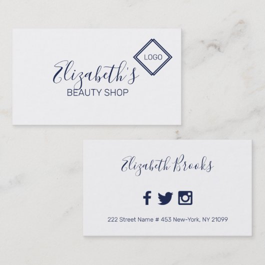 Eenvoudig blauw en wit visitekaartje (Voorkant / Achterkant)