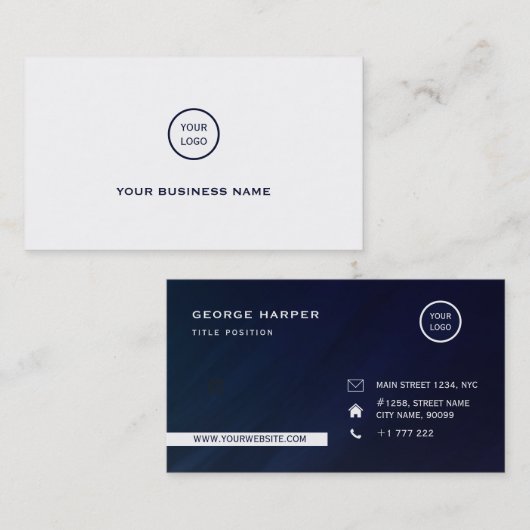 Eenvoudig blauw en wit visitekaartje (Voorkant / Achterkant)