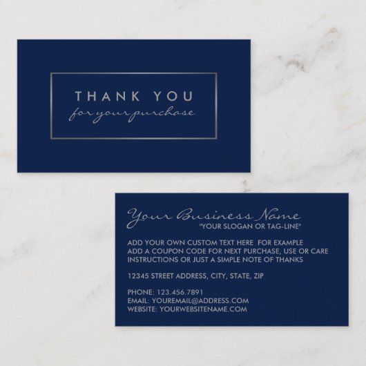 Eenvoudig blauw en zilvervet effect Dank u wel Visitekaartje (Voorkant / Achterkant)