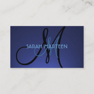 Eenvoudig blauw fade monogram aangepast visitekaar visitekaartje