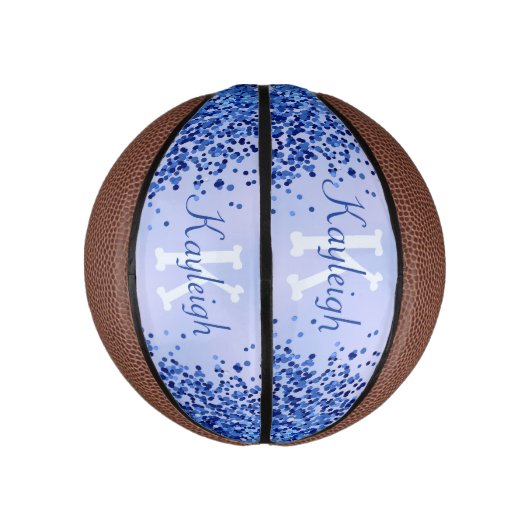 Eenvoudig blauw geborsteld metaal en glitter monog basketbal (Verticaal)