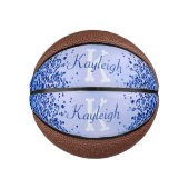 Eenvoudig blauw geborsteld metaal en glitter monog basketbal (Voorkant)
