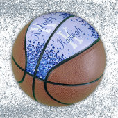 Eenvoudig blauw geborsteld metaal en glitter monog basketbal
