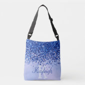Eenvoudig blauw geborsteld metaal en glitter monog crossbody tas (Voorkant)
