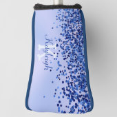 Eenvoudig blauw geborsteld metaal en glitter monog golfheadcover (Draai 90)