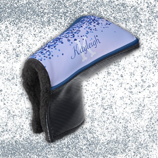 Eenvoudig blauw geborsteld metaal en glitter monog golfheadcover