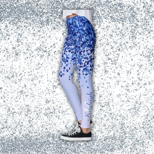 Eenvoudig blauw geborsteld metaal en glitter monog leggings