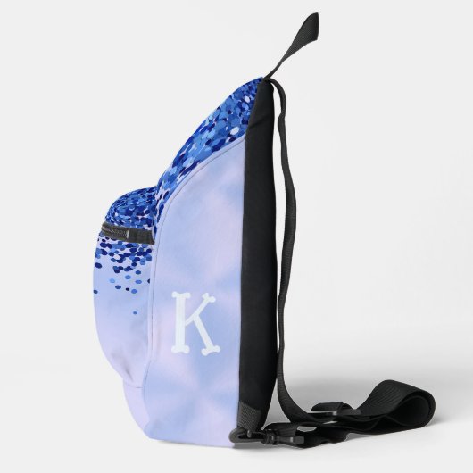 Eenvoudig blauw geborsteld metaal en glitter monog sling bag (Rechts)
