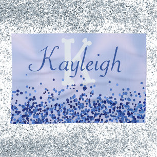 Eenvoudig blauw geborsteld metaal en glitter monog theedoek