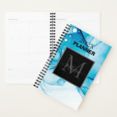 Eenvoudig blauw gemarmerd monogram planner (Display)