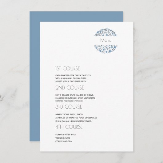 Eenvoudig Blauw grijs 4 Cursus Bruiloft Menu (Voorkant / Achterkant)