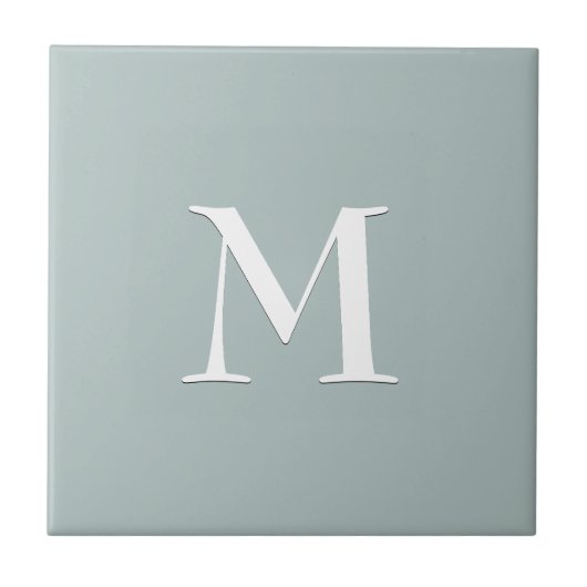 Eenvoudig blauw grijs monogram keramische tegel tegeltje (Voorkant)