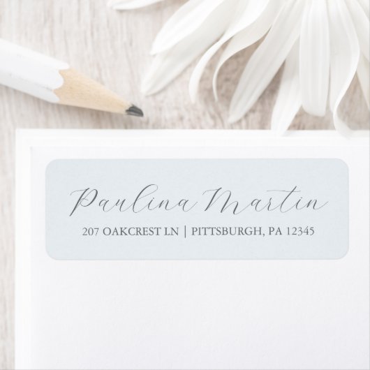 Eenvoudig blauw grijs script retour adres label (Insitu)