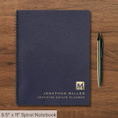 Eenvoudig blauw leder Elegant Gold Monogram Notitieboek