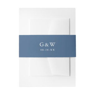 Eenvoudig blauw met Monogrammen en datumhuwelijk Uitnodigingen Wikkel