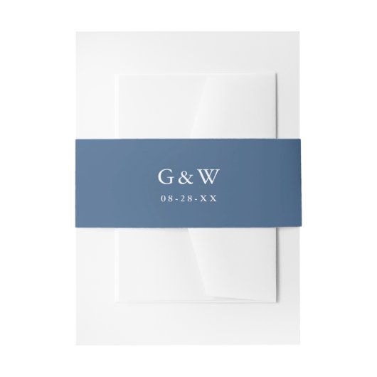 Eenvoudig blauw met Monogrammen en datumhuwelijk Uitnodigingen Wikkel (Voorkant Voorbeeld)