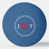 Eenvoudig blauw met rood en wit monogram pingpongballen (Voorkant)