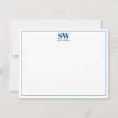 Eenvoudig blauw Modern gepersonaliseerd monogram Notitiekaartje (Voorkant)
