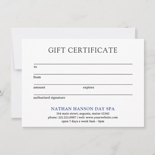 Eenvoudig Blauw Monogram Modern Cadeaubon (Voorkant)