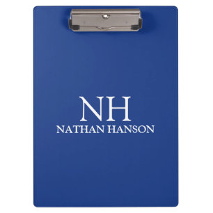 Eenvoudig blauw monogram modern klembord