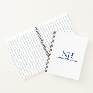Eenvoudig blauw monogram modern notitieboek