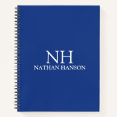 Eenvoudig blauw monogram modern notitieboek (Voorkant)