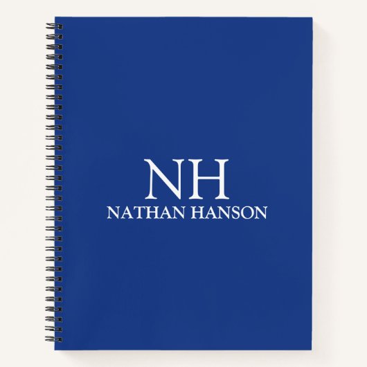 Eenvoudig blauw monogram modern notitieboek (Voorkant)