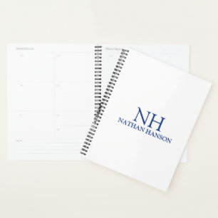Eenvoudig blauw monogram modern planner